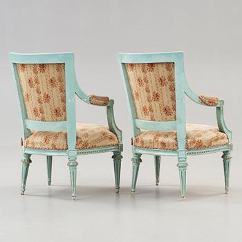 Melchior Lundberg d.ä., A pair of Gustavian late 18th century chairs by Melchior Lundberg, master 1775.