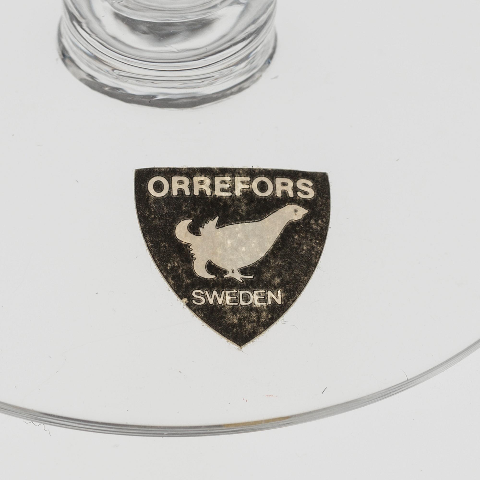 ORREFORS, konjakskupor, 16 st, glas, 1900-talets sista kvartal.