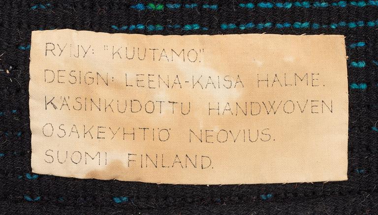 Leena-Kaisa Halme, a carpet, "Kuutamo" (Månsken). knotted pile, ca 176 x 119 cm, Osakeyhtiö Neovius, Finland.