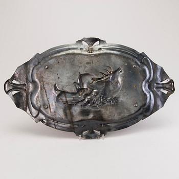 TRAY, pewter, Warszaw, engraved and dated in Russian 1910.