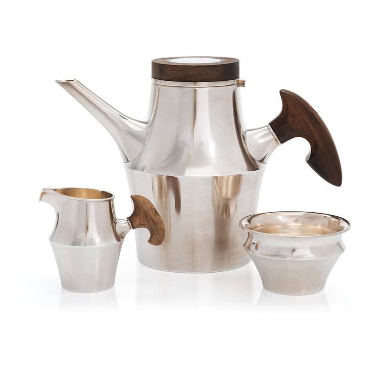 Tapio Wirkkala, A 3-piece 'TW176' silver coffee set, marked TW, Kultakeskus, Hämeenlinna, Finland 1966 and 1968.