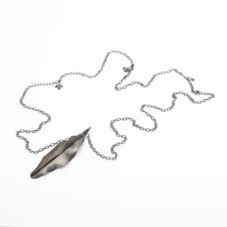Ole Lynggaard, Chain with pendant, oxidised silver with leaf-shaped pendants, designed by Charlotte Lynggaard.