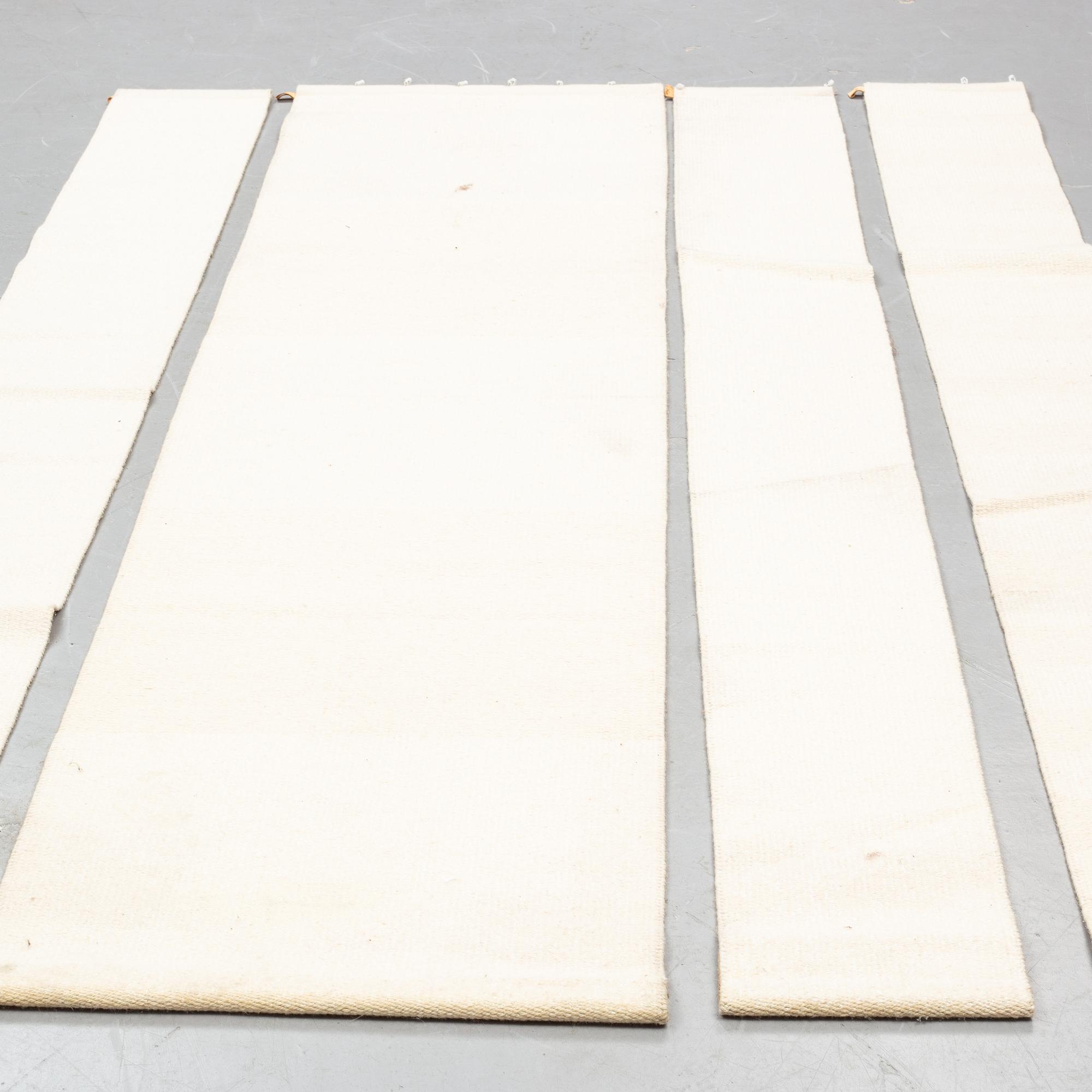 A carpet/textile, "Häggå 981", machin woven, Gunilla Lagerhem, Ullberg Kasthall, ca 290 x 30 and 70 cm.