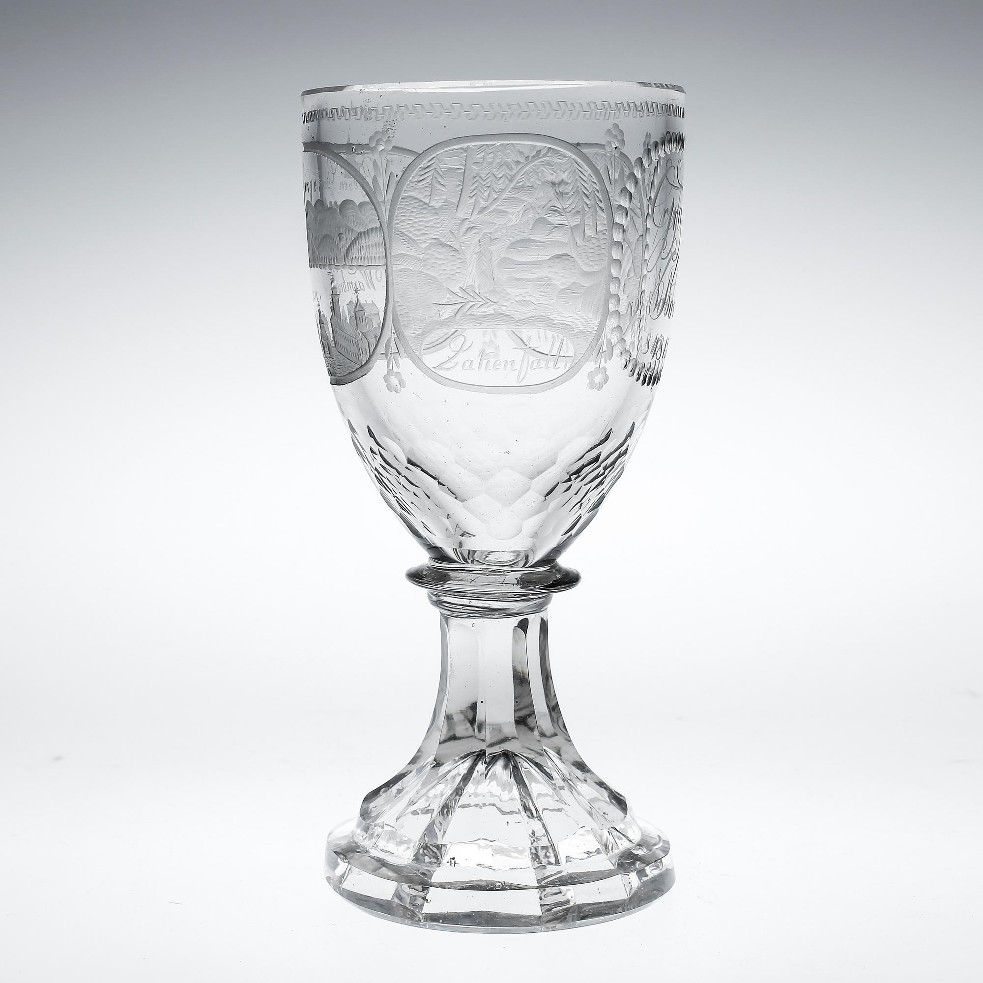 GLAS, s k Brunnsglas. 1800-talets början. Gravyren märkt Graf v. Nostiz 1815.