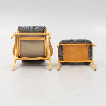 Yngve Ekström, a 'Lamino' armchairs with foot stool, Swedese, Sweden.