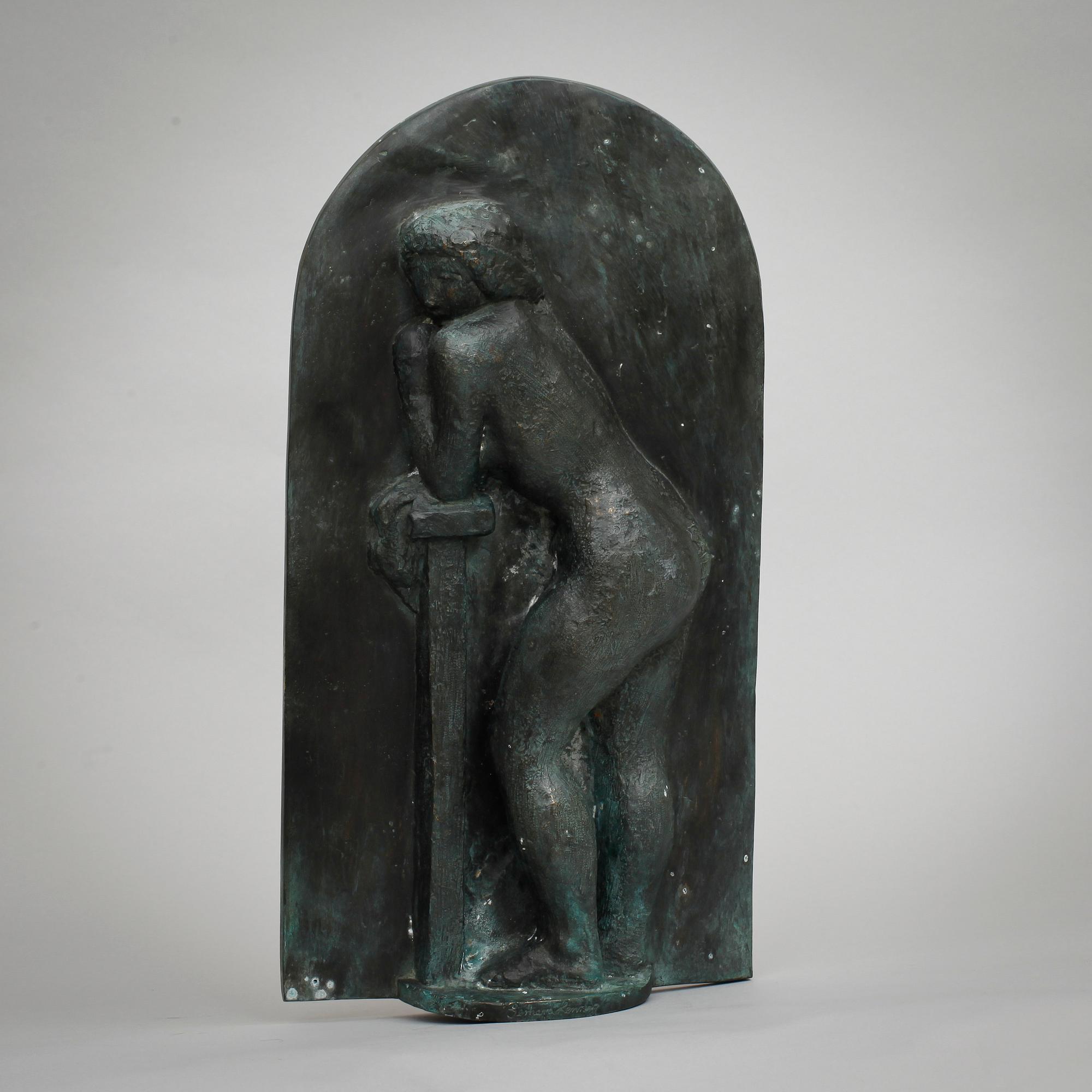 GERHARD HENNING, väggskulptur, patinerad brons, sign.