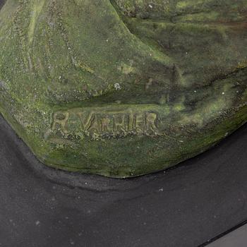 René André Varnier, 20th century. Sculpture. Signed. Patinated metall, stone base. Height 61 cm, length 85 cm.