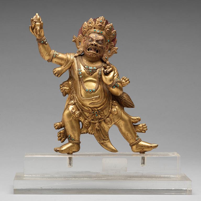 A Sinotibetan gilt bronze figure of Vajrapani, possibly 17/18th Century.