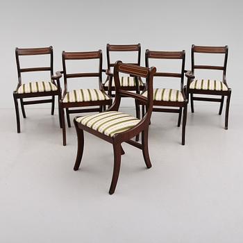 STOLAR, 4 st, samt KARMSTOLAR, 1 par, engelsk stil, 1900-talets andra hälft.