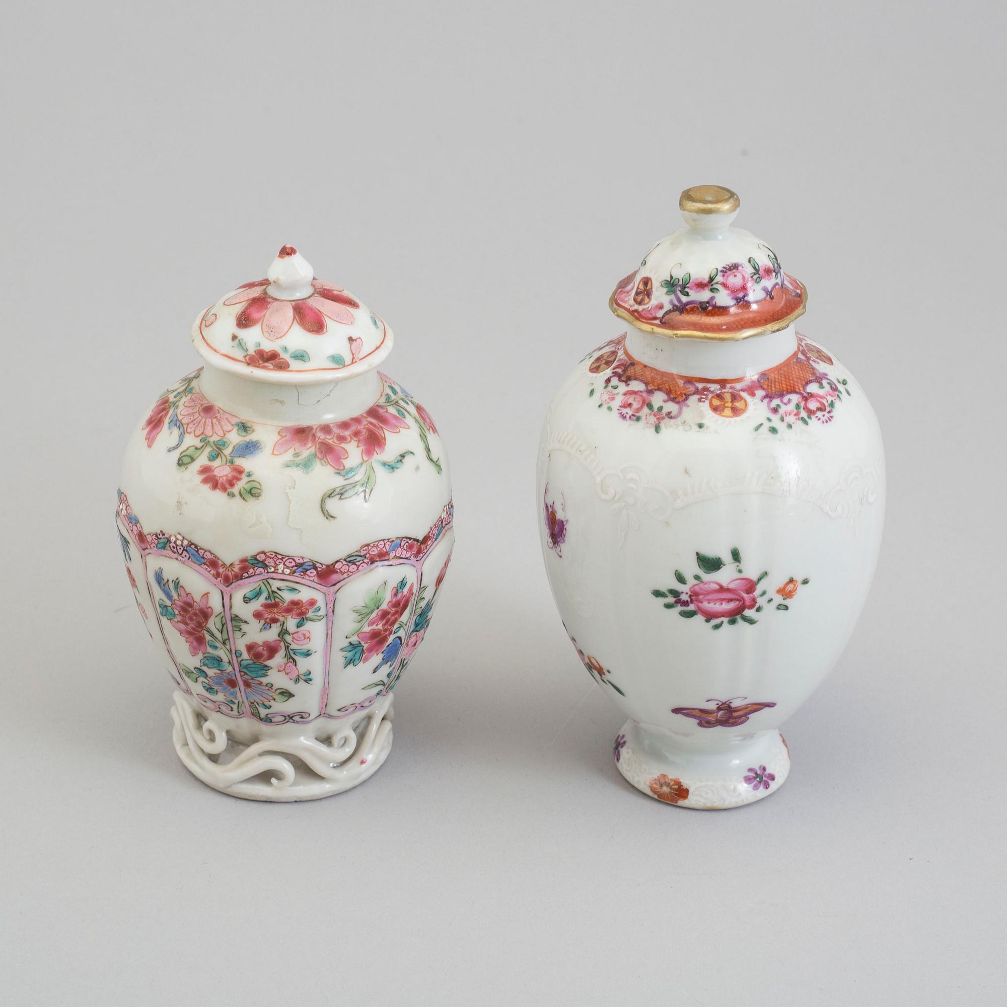 TEDOSOR med LOCK, två stycken, kompaniporslin. Qing dynastin, Qianlong (1736-95).