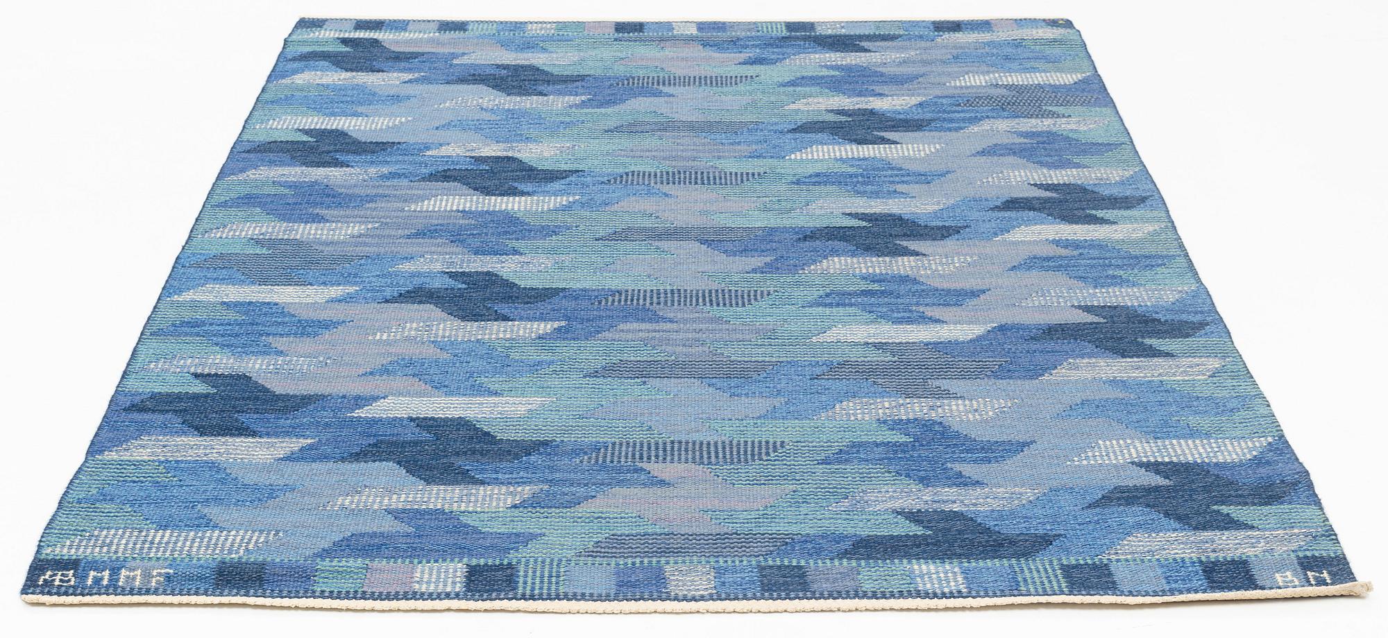 Barbro Nilsson, matta, "Blåarp", gobelängteknik, ca 200 x 157 cm, signerad AB MMF BN.