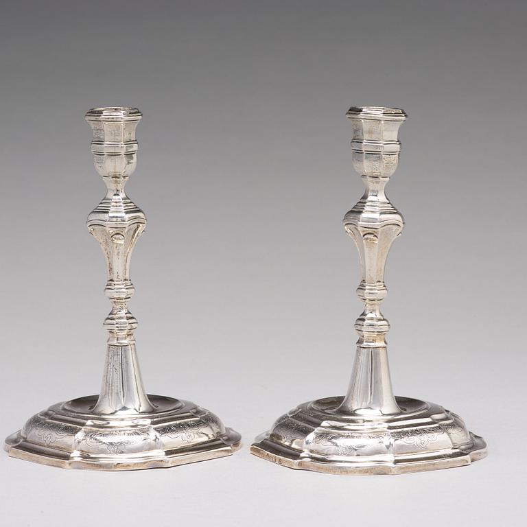 A pair of Swedish 18th century silver candlesticks, mark of Lorens Stabeus, Stockholm 1760.