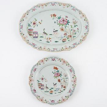 A Famille Rose plate and serving dish, Export ware, China, Qianlong (1736-95).