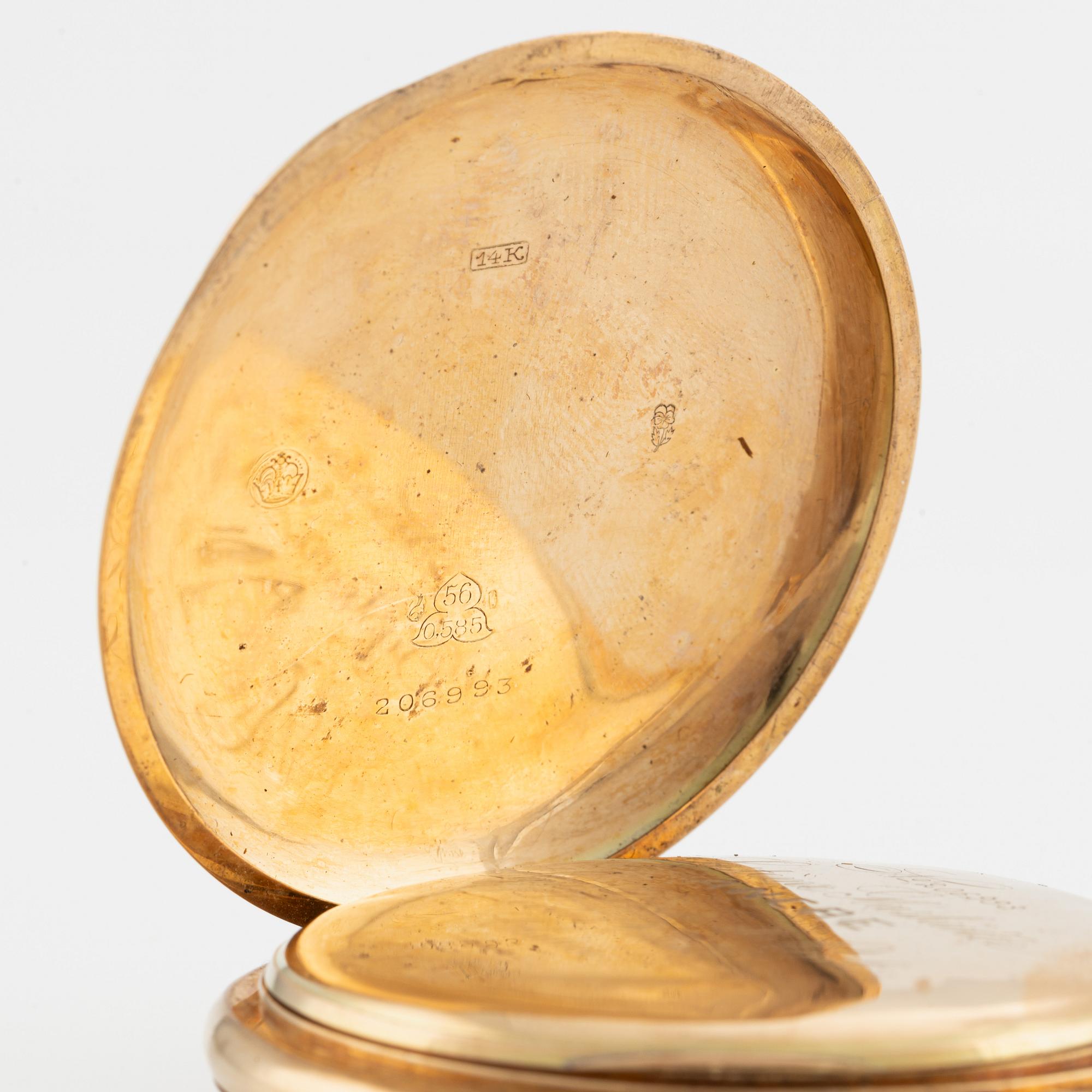 Pocket watch, hunter case, 14K gold, 60.5 mm.