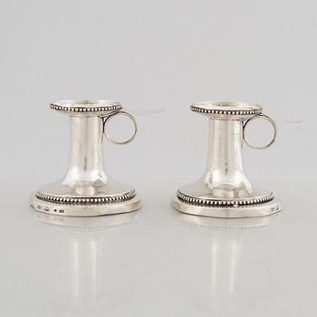 A pair of Swedish silver candlesticks, marks of Gustaf Hamnqvist, Åmål, Sweden 1794.
