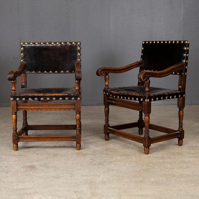 KARMSTOLAR, 2 st, och STOLAR, 6 st, barockstil, 1800-talets slut.