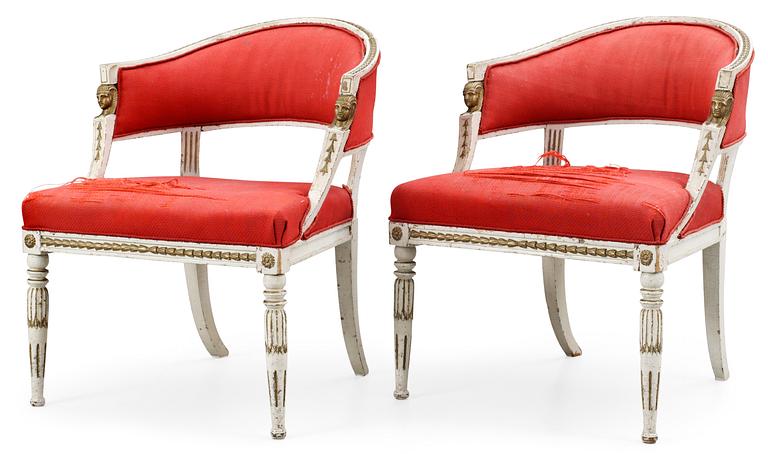 A pair of late Gustavian circa 1800 armchairs.