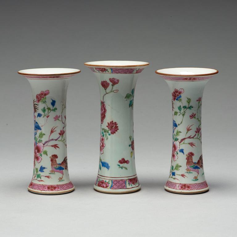 Three famille rose vases, Qing dynasty, Qianlong (1736-95).