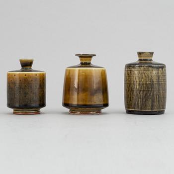 Berndt Friberg, a set of three stoneware vases, Gustavsberg studio, Sweden  1961-71.