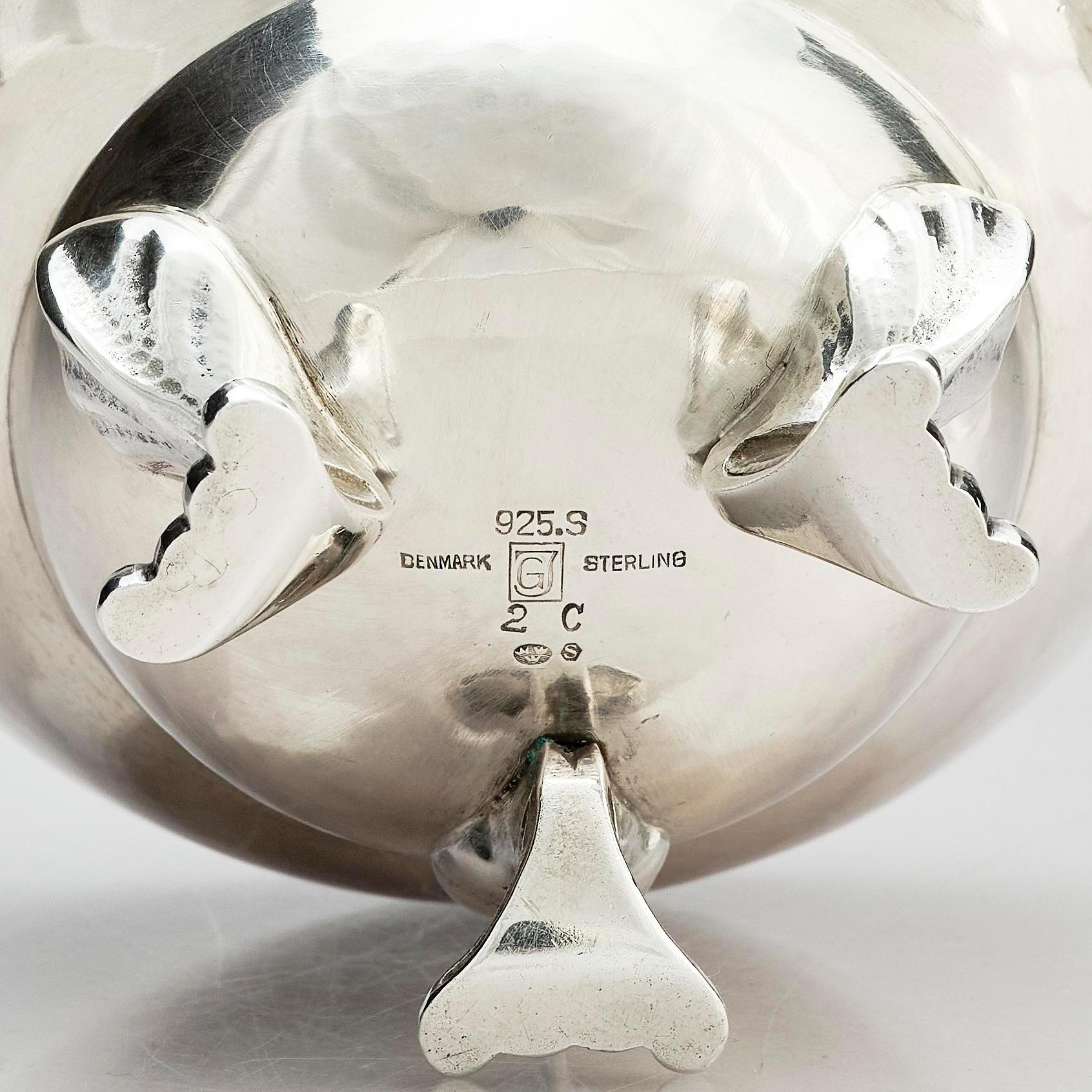 Georg Jensen, a three pieces coffee service in sterling silver, "Magnolia/Blossom", Copenhagen 1933-44.
