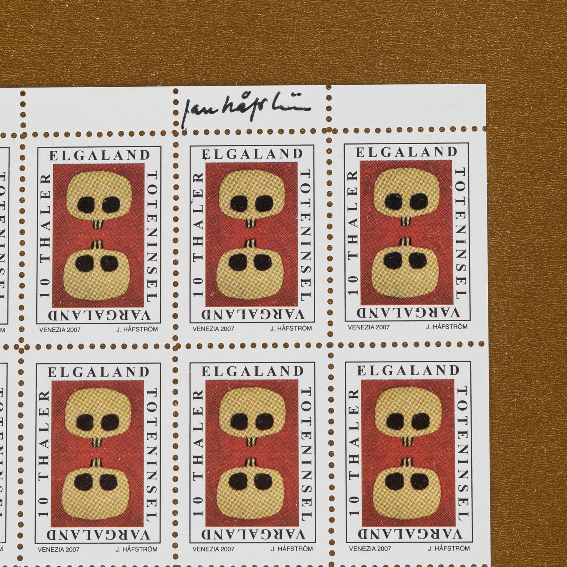 Jan Håfström, offset, frimärksark, signerat och numrerat 50/100.