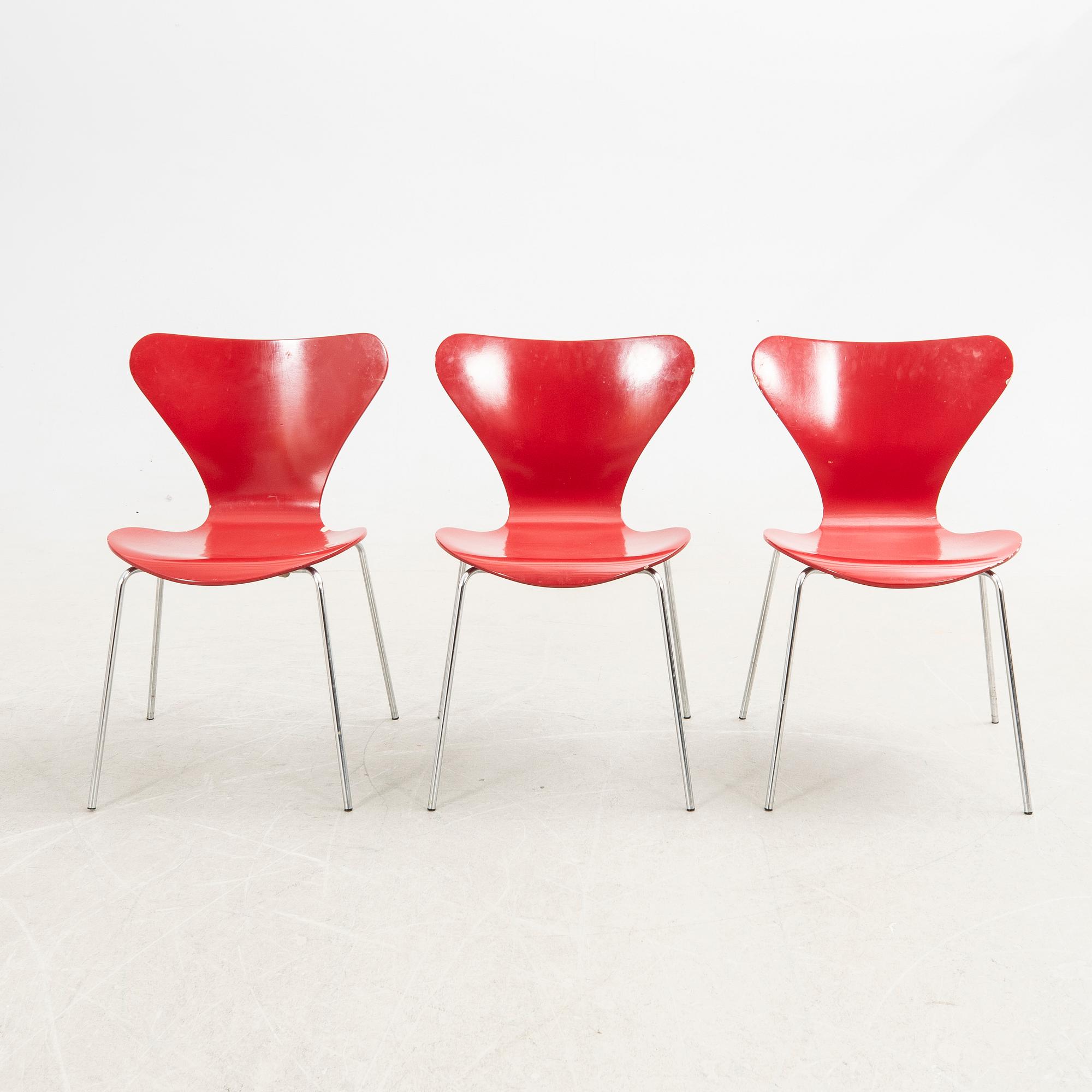 Arne Jacobsen, stolar, 6 st, "Sjuan", Fritz Hansen, Danmark, 1982.