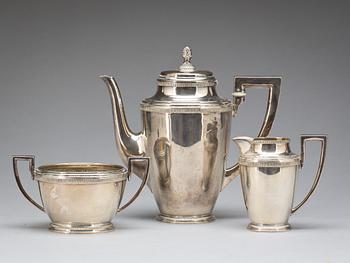 KAFFESERVIS, 3 delar, empirestil, silver, GAD Malmö 1909. Total vikt 833 gram.