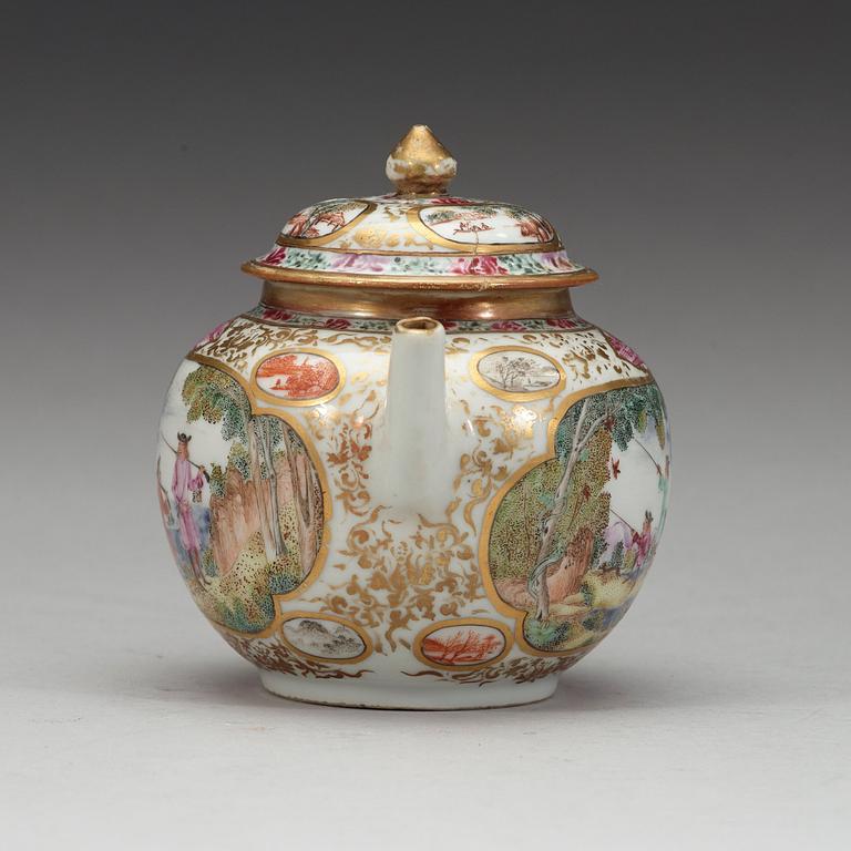 A famille rose 'European Subect' tea pot with cover, Qing dynasty, Qianlong (1736-95).