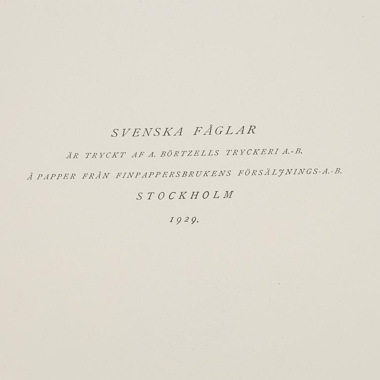 Three volumes of 'Svenska fåglar' by the von Wright brothers, printed at A.Börtsells Tryckeri AB, Stockholm, 1924-29.