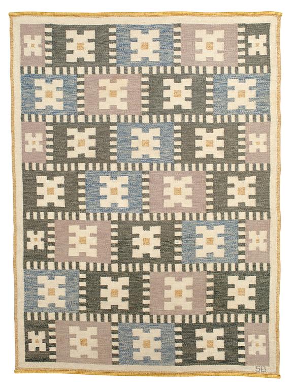 CARPET. "Vitsippa". Flat weave. 223 x 166 cm. Signed SB.