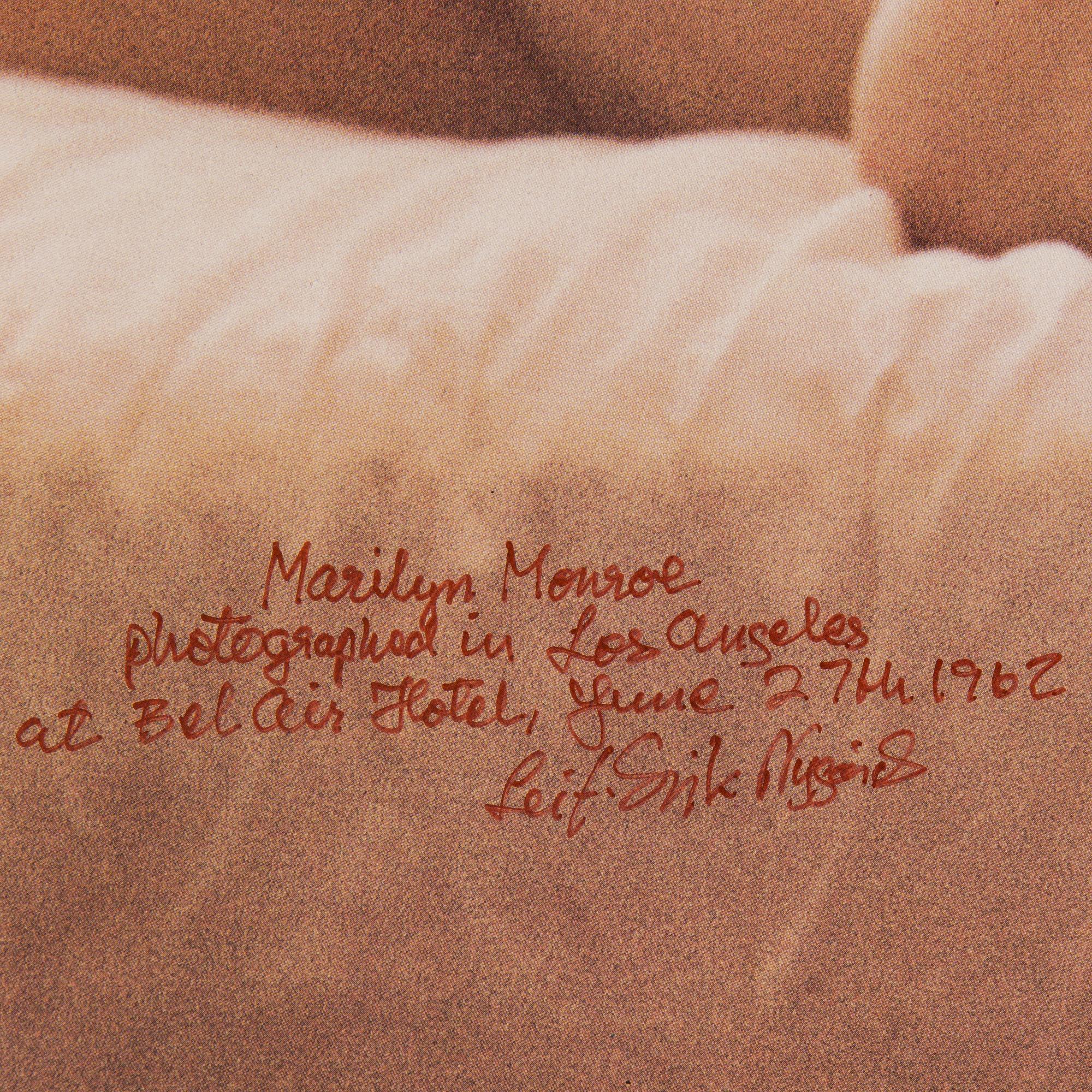 LEIF ERIK NYGÅRDS, offsettryck, sign. "Marilyn Monroe photographed in Los Angeles at Bel Air Hotel, june 27th 1962".