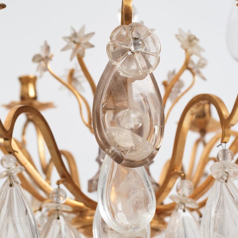 A Louis XV-style rock crystal eight-light chandelier, 20th century.