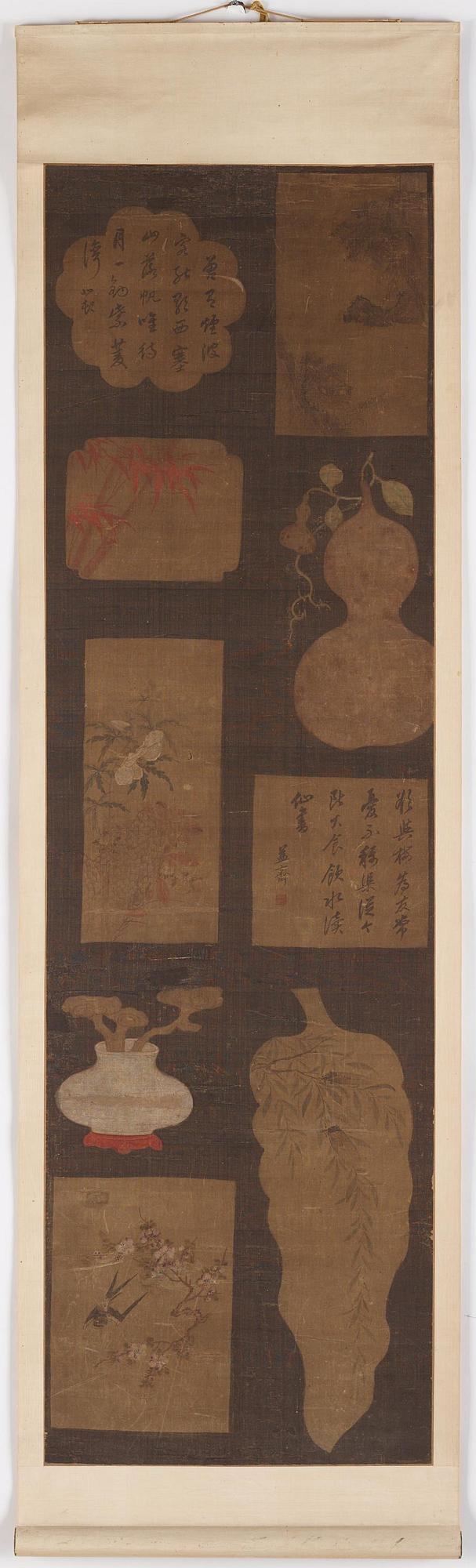 A Chinese scroll painting, ink and colour on silk. Late Ming dynasty/early Qing dynasty.