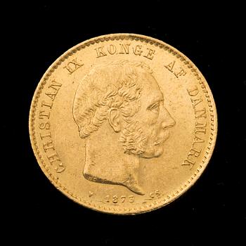 GULDMYNT, 20 kroner, Christian IX, Danmark, 1873. Vikt ca 9 gram.