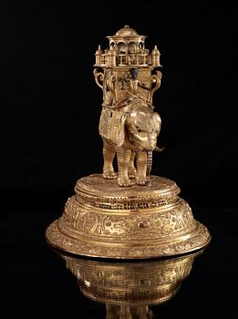 An important South German late 16th century gilt copper and bronze elephant automaton figure clock.