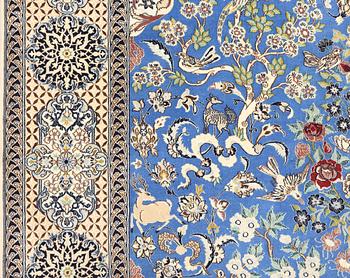 A Figural Nain-Isfahan carpet, part silk, 318 x 213 cm.