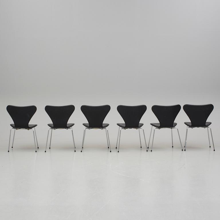 ARNE JACOBSEN, stolar, 6 stycken, "Sjuan", Fritz Hansen, 1900/2000-tal.