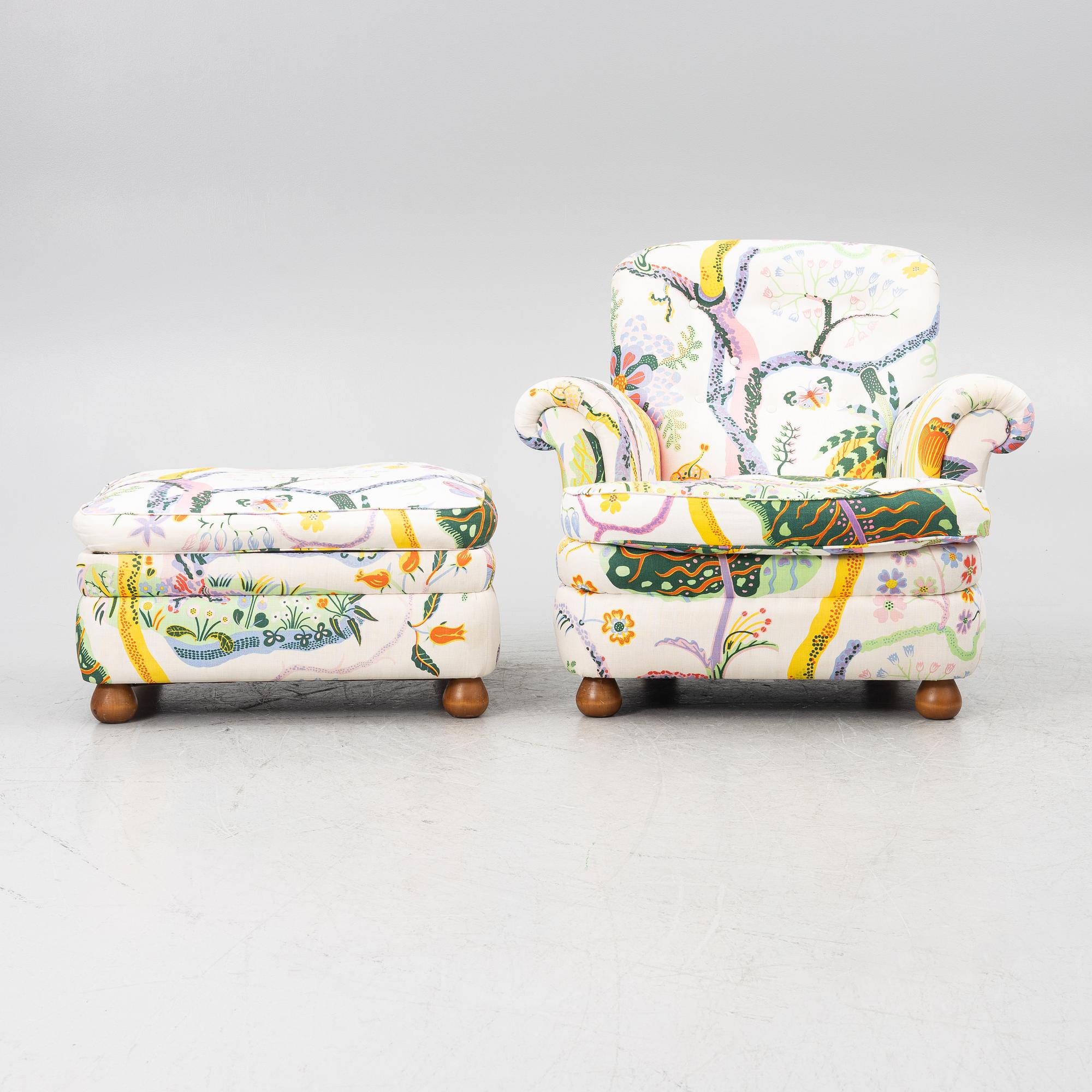 Josef Frank, armchair with footstool, model 336, Svenskt Tenn.
