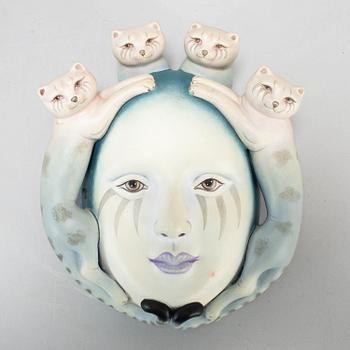 SERGIO BUSTAMENTE, three ceramic mask, signed.