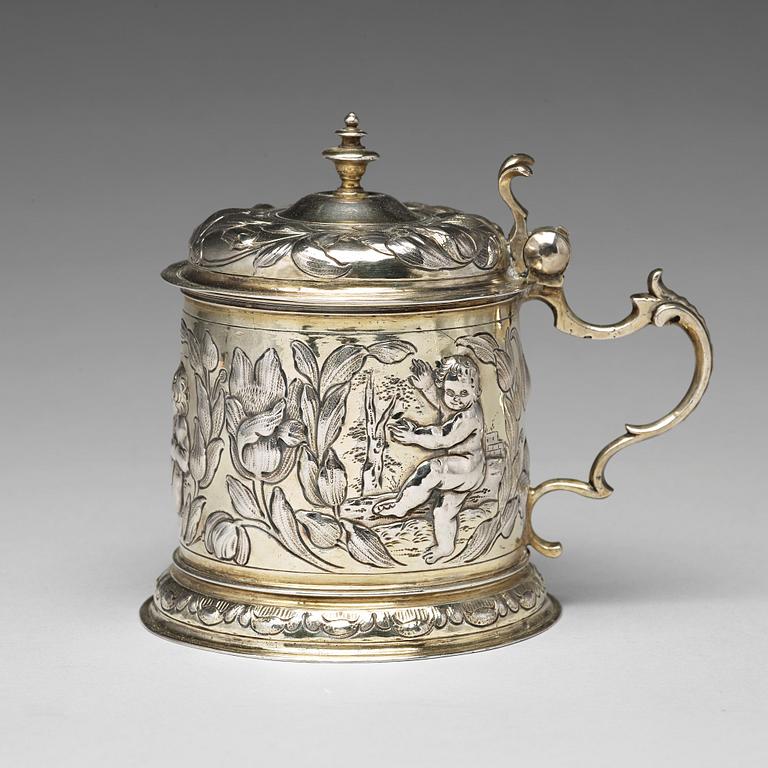 Hans Leonhard Huber, dryckeskanna, silver, Augsburg (1637-1671). Barock.