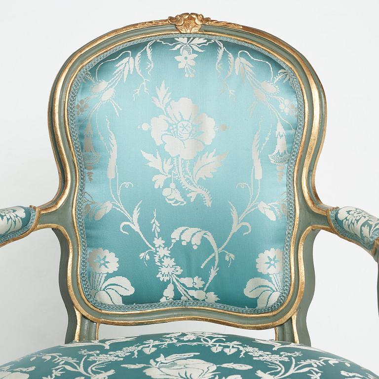 Two Louis XV mid 18th century armchairs.