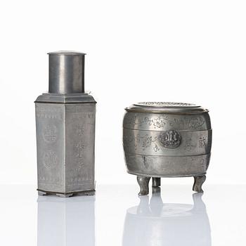 A group of Chinese pewter wares, Qing dynasty. (4 pieces).