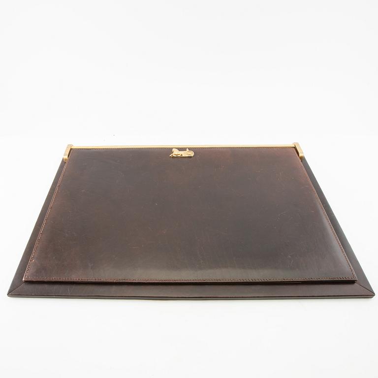 Céline, wastebasket, letter holder, and desk pad, second half of the 20th century.