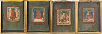 Unidentified artists, Buddhist motifs, four pieces, Tibet, 20th century.