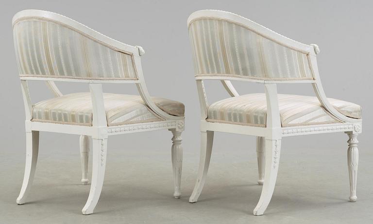 A pair of late Gustavian circa 1800 armchairs.