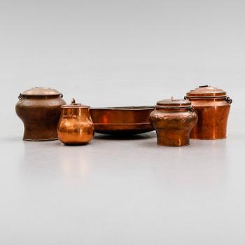 SAMLING KOPPARFÖREMÅL, 5 delar, 1800-tal.