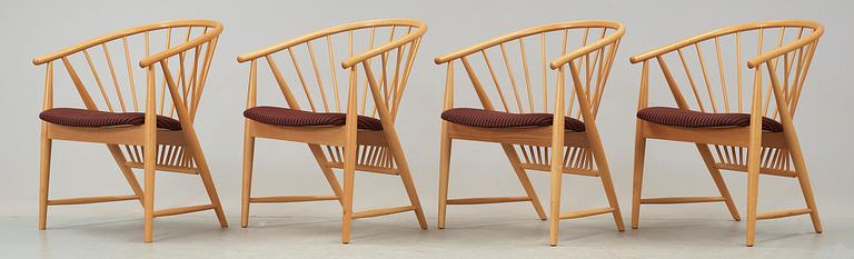 KARMSTOLAR, 4 st, "Solfjädern", Sonna Rosén, Gemla Möbelfabrik, modellen formgiven 1948.