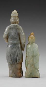 Two carved nephrite figures, late Qing dynasty.