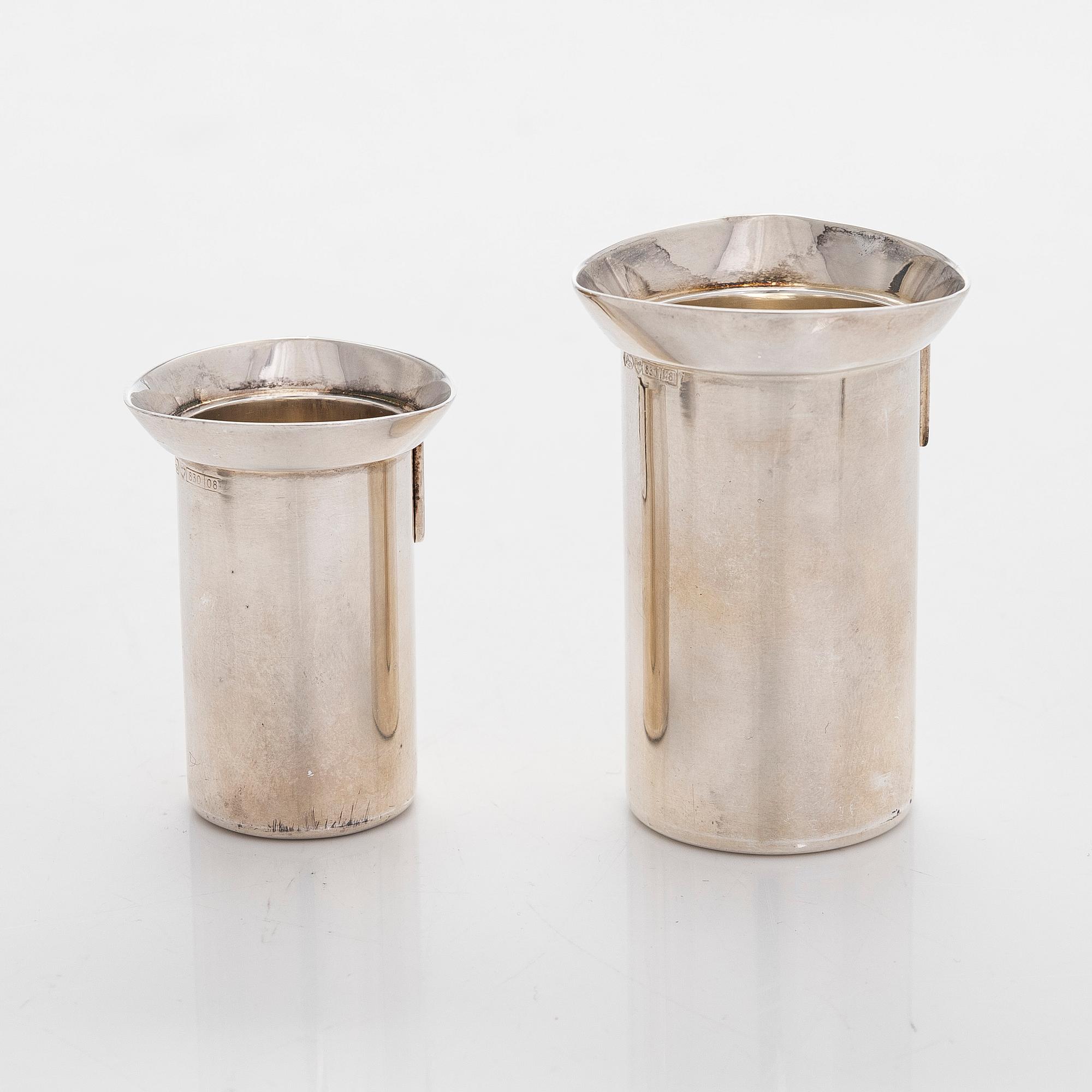 Sockerspade, cocktailmått och cocktailpinnar, 6 st, silver, bl a Pekka Piekäinen och Kultakeskus 1989-99.