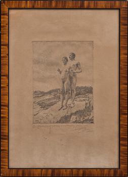 ANDERS ZORN, etsning."De två". Signerad.